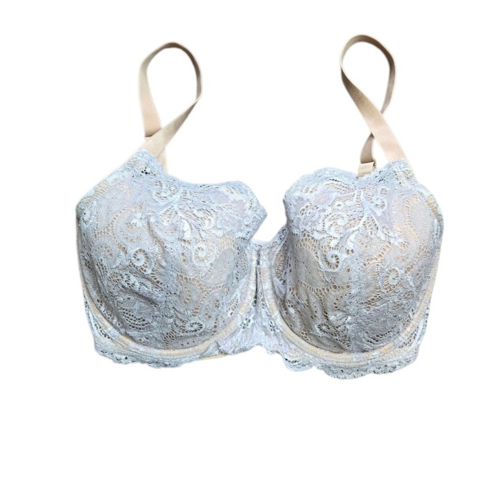 ThirdLove Lace Full‎ Coverage Bra Light Blue Nude Trim 30C Underwire Coquette